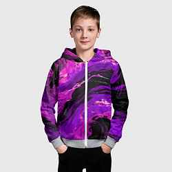 Толстовка на молнии детская Фиолетовые брызги на чёрном фоне, цвет: 3D-меланж — фото 2