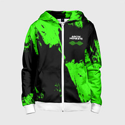 Толстовка на молнии детская Arctic Monkeys - Зеленые брызги, цвет: 3D-белый