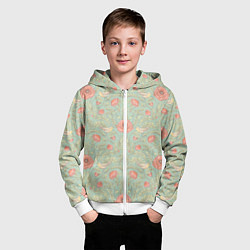 Толстовка на молнии детская Орнамент с маками и птицами, цвет: 3D-белый — фото 2