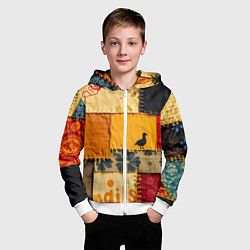 Толстовка на молнии детская Пэчворк с птичкой, цвет: 3D-белый — фото 2