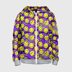 Толстовка на молнии детская Психоделические желтые смайлы, цвет: 3D-меланж