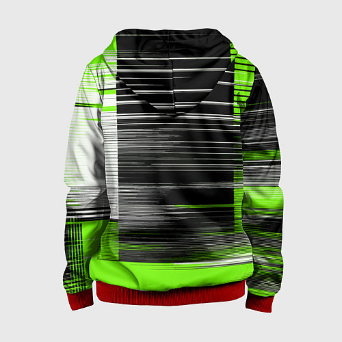 Детская толстовка на молнии Белые вертикальные полосы на чёрно-зелёном фоне / 3D-Красный – фото 2