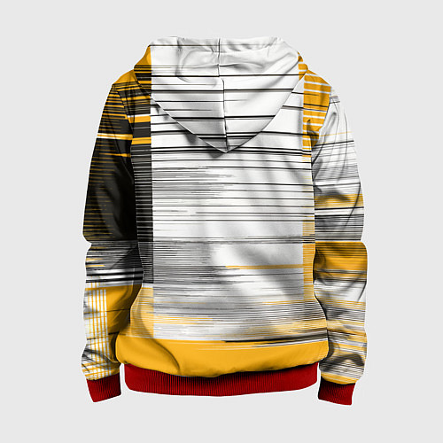 Детская толстовка на молнии Чёрные вертикальные полосы на жёлто-белом фоне / 3D-Красный – фото 2