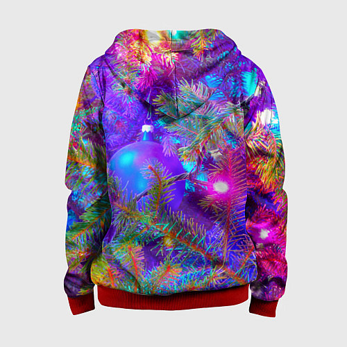 Детская толстовка на молнии Новогоднее свечение гирлянд / 3D-Красный – фото 2