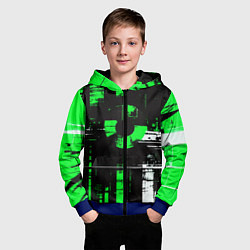 Толстовка на молнии детская Зелёно-белый гранж на чёрном фоне, цвет: 3D-синий — фото 2