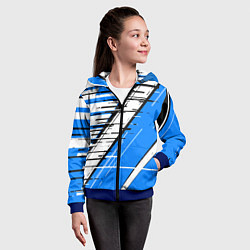 Толстовка на молнии детская Чёрно-белые глитч полосы на синем фоне, цвет: 3D-синий — фото 2