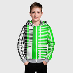 Толстовка на молнии детская Белые полосы на зелёно-чёрном фоне, цвет: 3D-меланж — фото 2