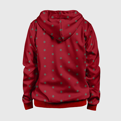 Детская толстовка на молнии Голубые снежинки на рождественском красном / 3D-Красный – фото 2