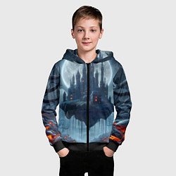 Толстовка на молнии детская Замок Дракулы и неоновые грибы - нейроарт фантазия, цвет: 3D-черный — фото 2