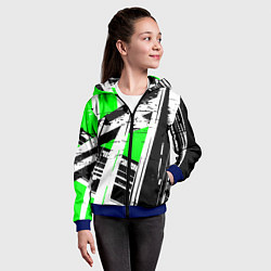 Толстовка на молнии детская Чёрно-белые абстрактные линии на зелёном фоне, цвет: 3D-синий — фото 2