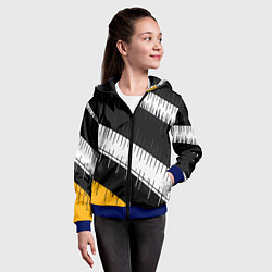 Толстовка на молнии детская Диагональные чёрно-белые полосы на жёлтом фоне, цвет: 3D-синий — фото 2