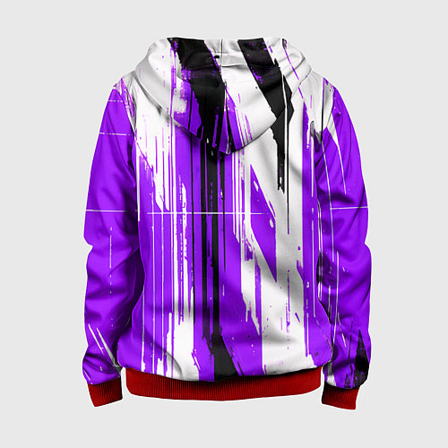 Детская толстовка на молнии Вертикальные чёрно-белые линии на фиолетовом фоне / 3D-Красный – фото 2