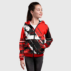 Толстовка на молнии детская Diagonal black and white stripes on a red backgrou, цвет: 3D-красный — фото 2