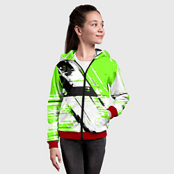 Толстовка на молнии детская Diagonal black and green stripes on a white backgr, цвет: 3D-красный — фото 2