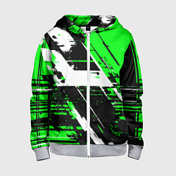 Толстовка на молнии детская Diagonal black and white stripes on a green backgr, цвет: 3D-меланж