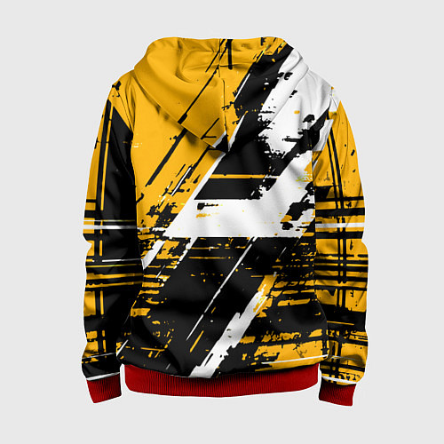 Детская толстовка на молнии Diagonal black and white stripes on a yellow backg / 3D-Красный – фото 2