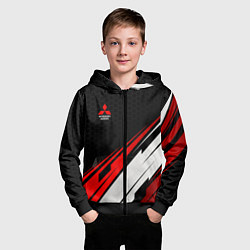Толстовка на молнии детская Mitsubishi - красная абстракция, цвет: 3D-черный — фото 2