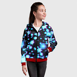 Толстовка на молнии детская Неоновые снежинки глитч, цвет: 3D-красный — фото 2