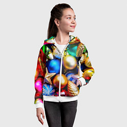 Толстовка на молнии детская Новогодние украшения, цвет: 3D-белый — фото 2