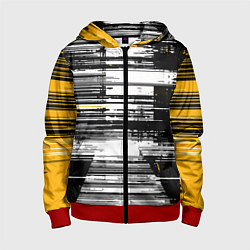 Толстовка на молнии детская Горизонтальные чёрные линии на бело-жёлтом фоне, цвет: 3D-красный