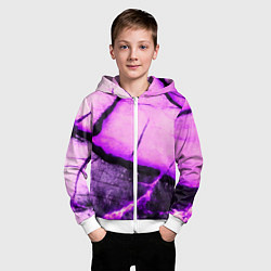 Толстовка на молнии детская Трещины на абстрактном фиолетовом фоне, цвет: 3D-белый — фото 2