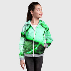 Толстовка на молнии детская Трещины на абстрактном зелёном фоне, цвет: 3D-меланж — фото 2