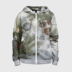 Толстовка на молнии детская Новогодние ветки, цвет: 3D-меланж