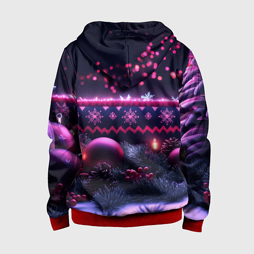 Детская толстовка на молнии Новый год в фиолетовом свете / 3D-Красный – фото 2