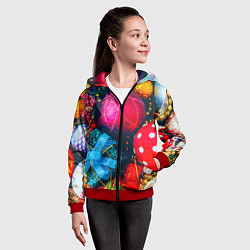 Толстовка на молнии детская Новогодние ёлочные игрушки, цвет: 3D-красный — фото 2