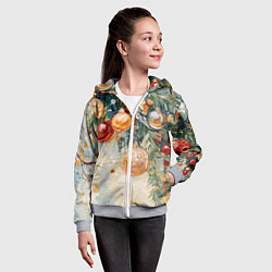 Толстовка на молнии детская Большие и маленькие новогодние шары, цвет: 3D-меланж — фото 2