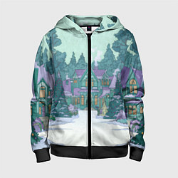 Толстовка на молнии детская Новый год - двор, цвет: 3D-черный
