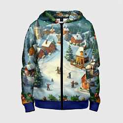Толстовка на молнии детская Каникулы нового года, цвет: 3D-синий