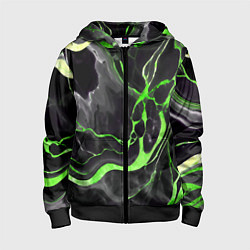 Толстовка на молнии детская Зелёно-чёрный мрамор, цвет: 3D-черный