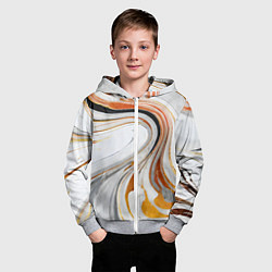 Толстовка на молнии детская Волнистые чёрно-жёлтые линии на белом фоне, цвет: 3D-меланж — фото 2