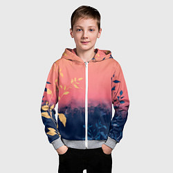 Толстовка на молнии детская Листья на сине-розовом фоне - нейросеть, цвет: 3D-меланж — фото 2