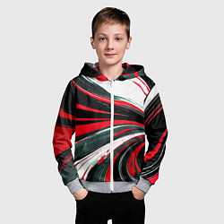 Толстовка на молнии детская Волнистые чёрно-красные линии на белом фоне, цвет: 3D-меланж — фото 2