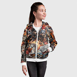 Толстовка на молнии детская Мифические существа в стиле татуировки Ирезуми, цвет: 3D-белый — фото 2