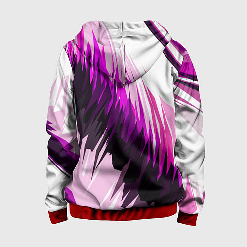 Детская толстовка на молнии Чёрно-розовые острые полосы на белом фоне / 3D-Красный – фото 2