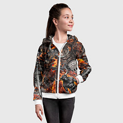 Толстовка на молнии детская Гладиатор и минотавр на фоне огня мечей и щитов, цвет: 3D-белый — фото 2