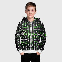 Толстовка на молнии детская Чёрно-зелёный диагональные полосы на белом фоне, цвет: 3D-белый — фото 2