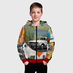 Толстовка на молнии детская Коллаж с ретро автомобилем, цвет: 3D-красный — фото 2