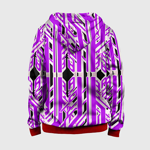 Детская толстовка на молнии Бело-фиолетовые техно полосы на чёрном фоне / 3D-Красный – фото 2