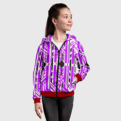 Толстовка на молнии детская Бело-фиолетовые техно полосы на чёрном фоне, цвет: 3D-красный — фото 2