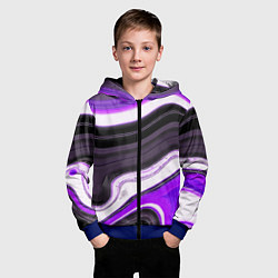 Толстовка на молнии детская Волнистые горизонтальные чёрно-фиолетовые полосы н, цвет: 3D-синий — фото 2