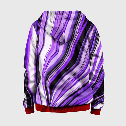 Детская толстовка на молнии Волнистые вертикальные чёрно-фиолетовые полосы / 3D-Красный – фото 2