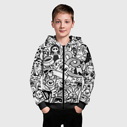 Толстовка на молнии детская Black and white doddle monsters, цвет: 3D-черный — фото 2