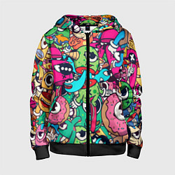 Толстовка на молнии детская Color doodle monsters, цвет: 3D-черный