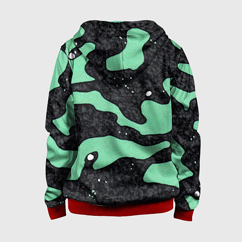 Детская толстовка на молнии Текстурный черно-зеленый камуфляж / 3D-Красный – фото 2