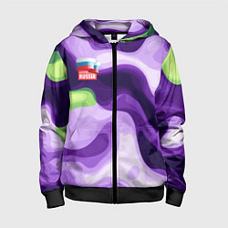 Толстовка на молнии детская Фиолетовый камуфляж Россия, цвет: 3D-черный