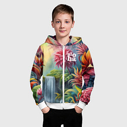 Толстовка на молнии детская Гавайские тропические цветы - алоха, цвет: 3D-белый — фото 2